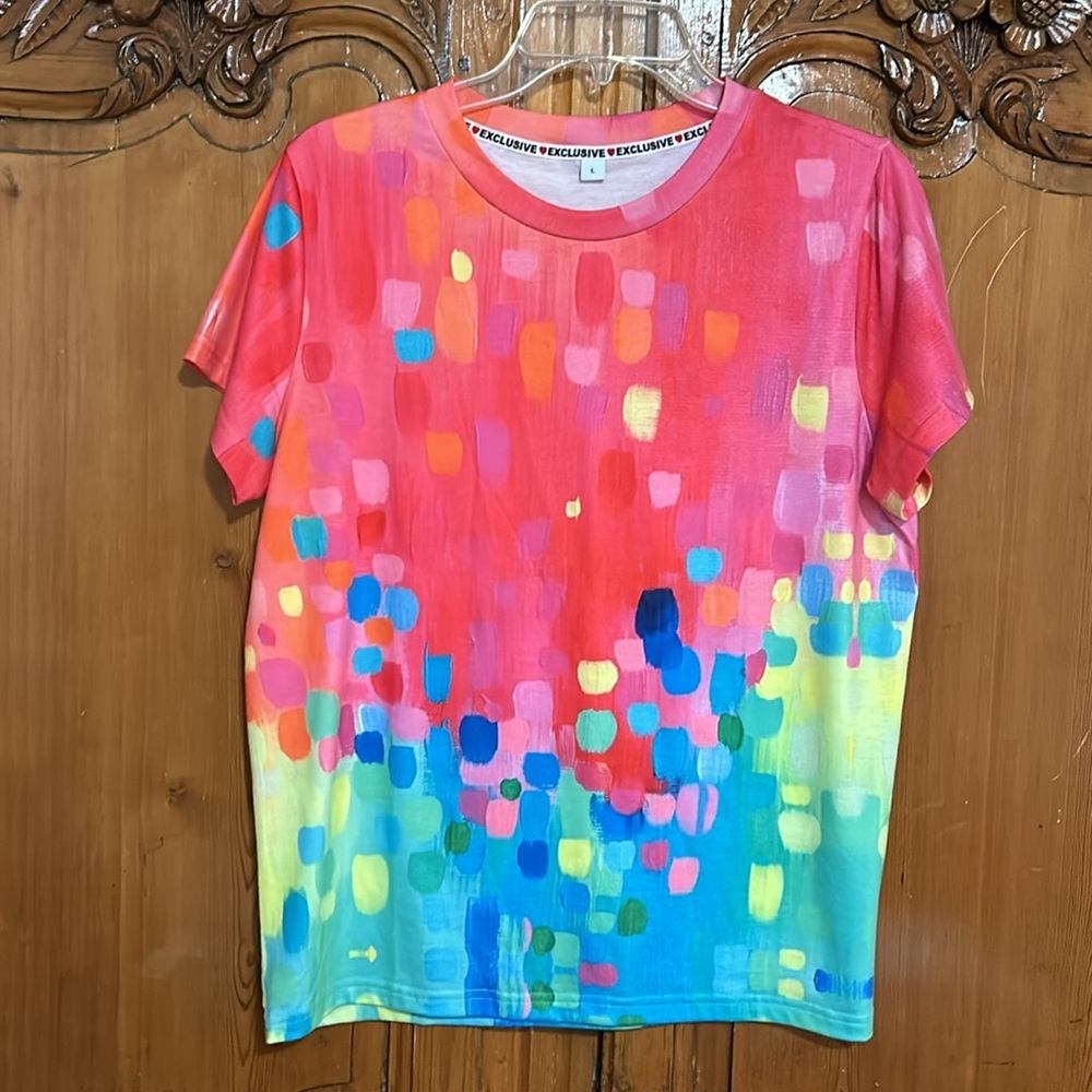Colorful Casual Print T-Shirt with Crew Neckline and Short Sleeves - Picture 2 of 5